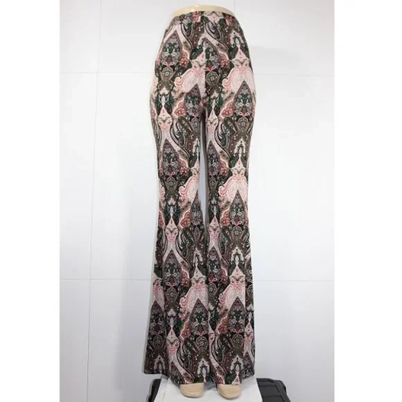New TRIPLE SEVEN Boho Chic Print Flare Leg Pants in hunter green - Picture 5 of 9